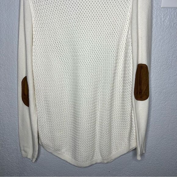 New! Lety & Me Josey Elbow Patch Crew Neck Knit White Women’s Sweaters Sz XL - Picture 7 of 11